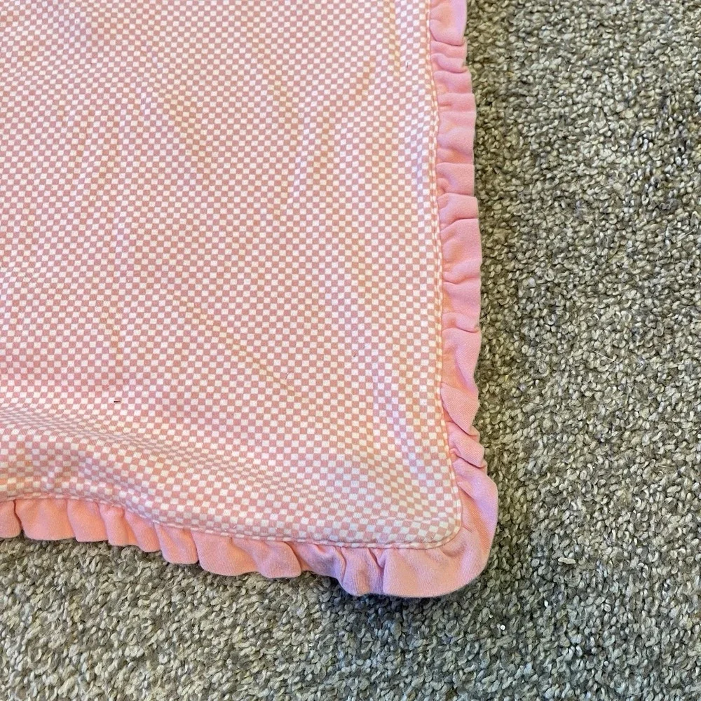 Vtg Gymboree Checkered Flowers Hearts Baby Blanket Floral Blue White Pink Ruffle
